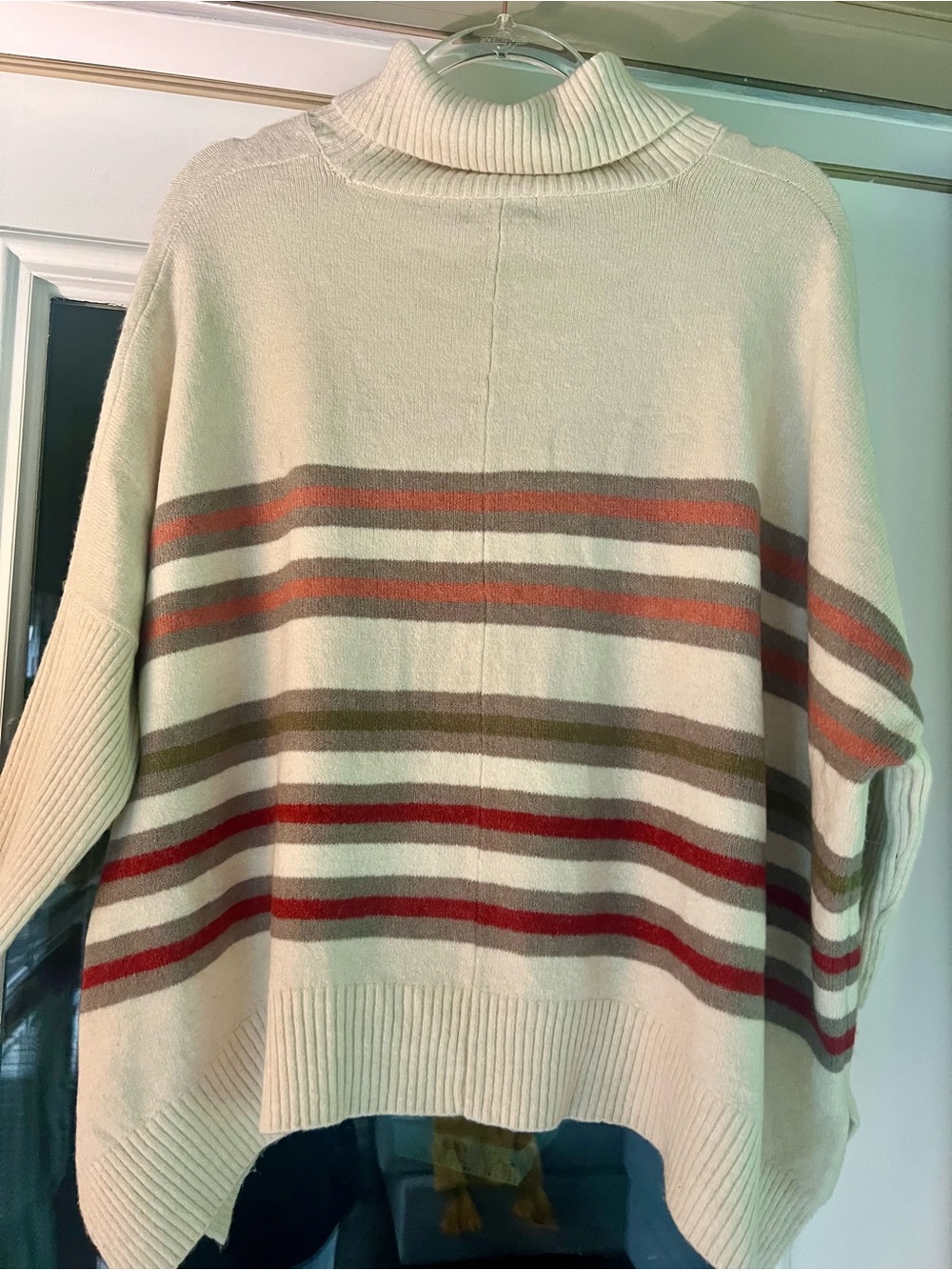 Multiples Cream Turtleneck Sweater with Multicolor Stripes